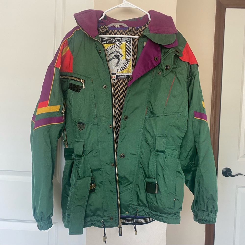 80's vintage VTG SPYDER Ski Jacket Heavy Thinsulate Colorful Winter Sports Hood